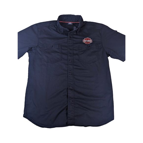 Harley Davidson Motorcycles Button Up Shirt Short Sleeve Biker Men's Logo Large - Picture 1 of 5